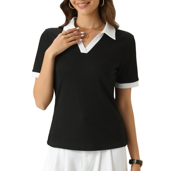 DARING DIVA Women's Summer Short Sleeve V Neck Casual Blouse XS Black