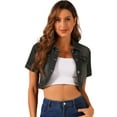 thumbnail image 1 of DARING DIVA Women's Summer Short Sleeves Crop Denim Jackets XL Black, 1 of 6