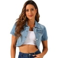 thumbnail image 1 of DARING DIVA Women's Summer Short Sleeves Crop Denim Jackets XS Light Blue, 1 of 6