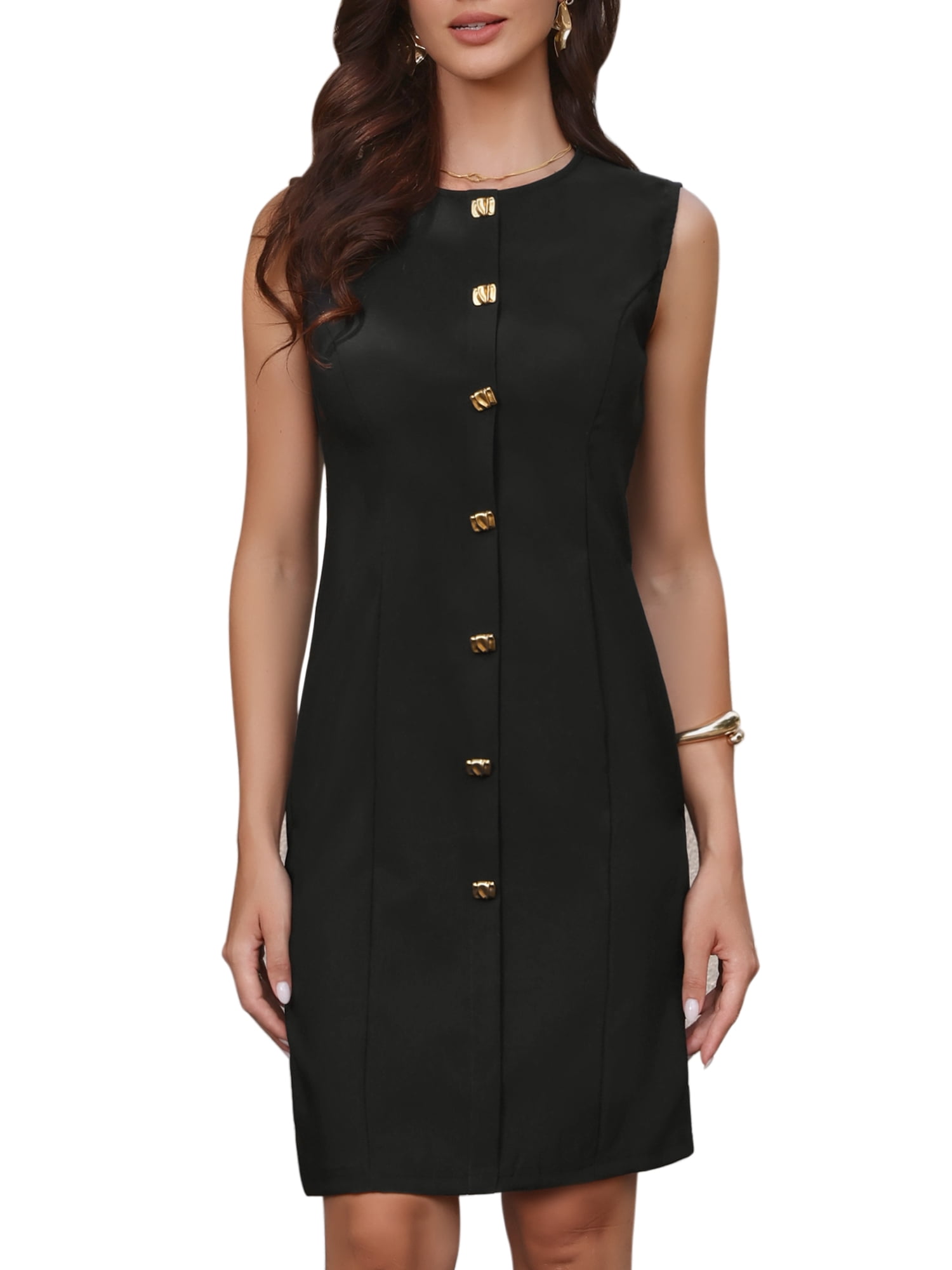 DARING DIVA Women's Summer Sleeveless Crew Neck Work Business Bodycon Dress M Black