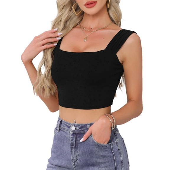 DARING DIVA Women's Summer Sleeveless Fitted Going Out Crop Top L Black
