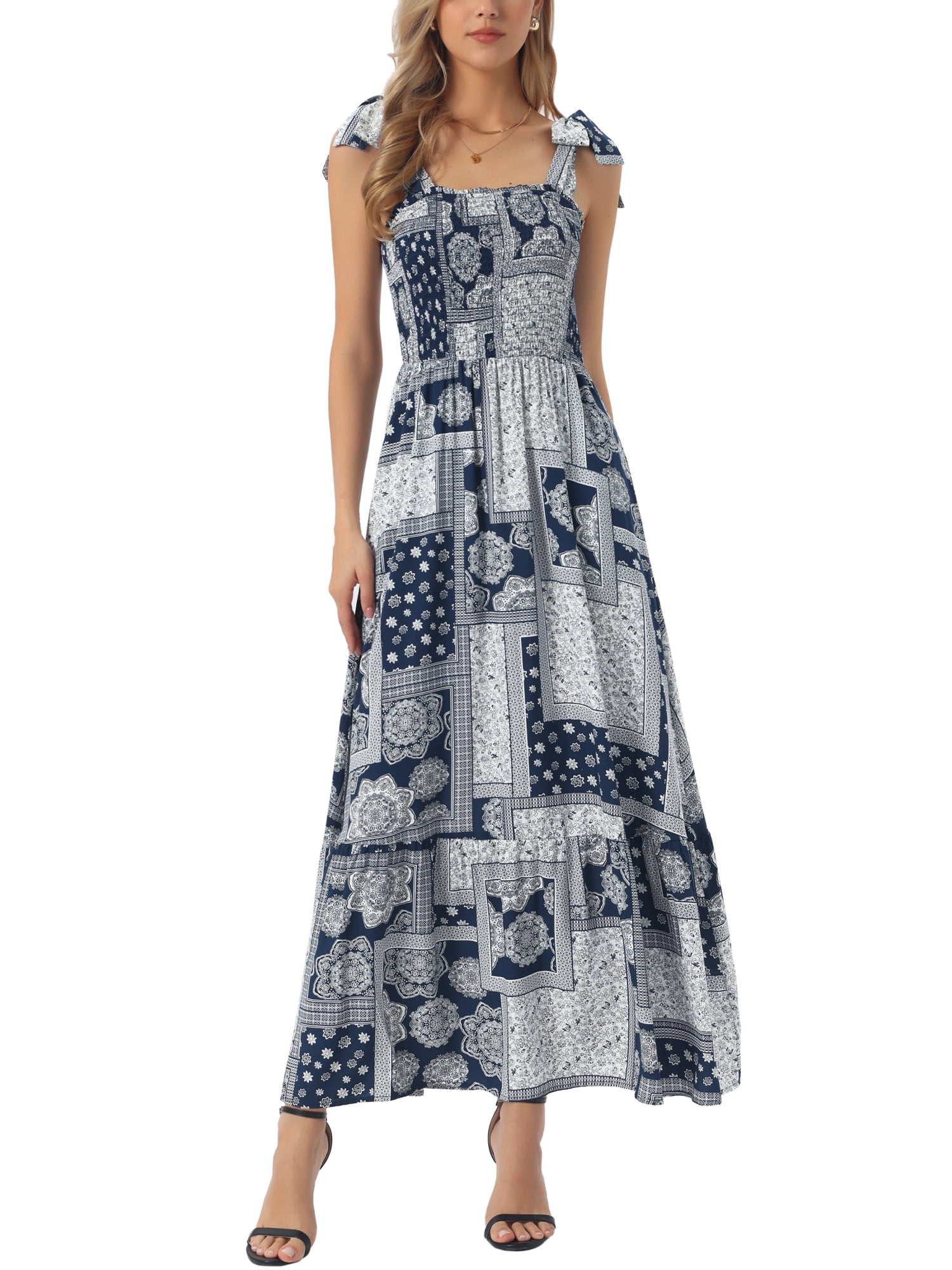 DARING DIVA Women's Summer Spaghetti Strap Square Neck Casual Dress S Navy Blue