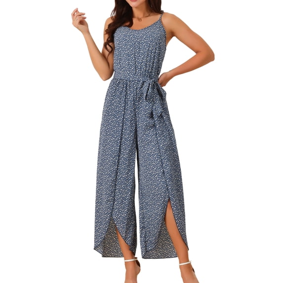 DARING DIVA Women's Summer Spaghetti Straps Sleeveless V Neck Jumpsuit L Grey Blue