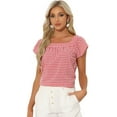 thumbnail image 1 of DARING DIVA Women's Summer Square Neck Gingham Cap Sleeves Blouses XL Red, 1 of 6