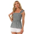 thumbnail image 1 of DARING DIVA Women's Gingham Peplum Square Neck Sleeveless Plaid Blouse XS Black, 1 of 6