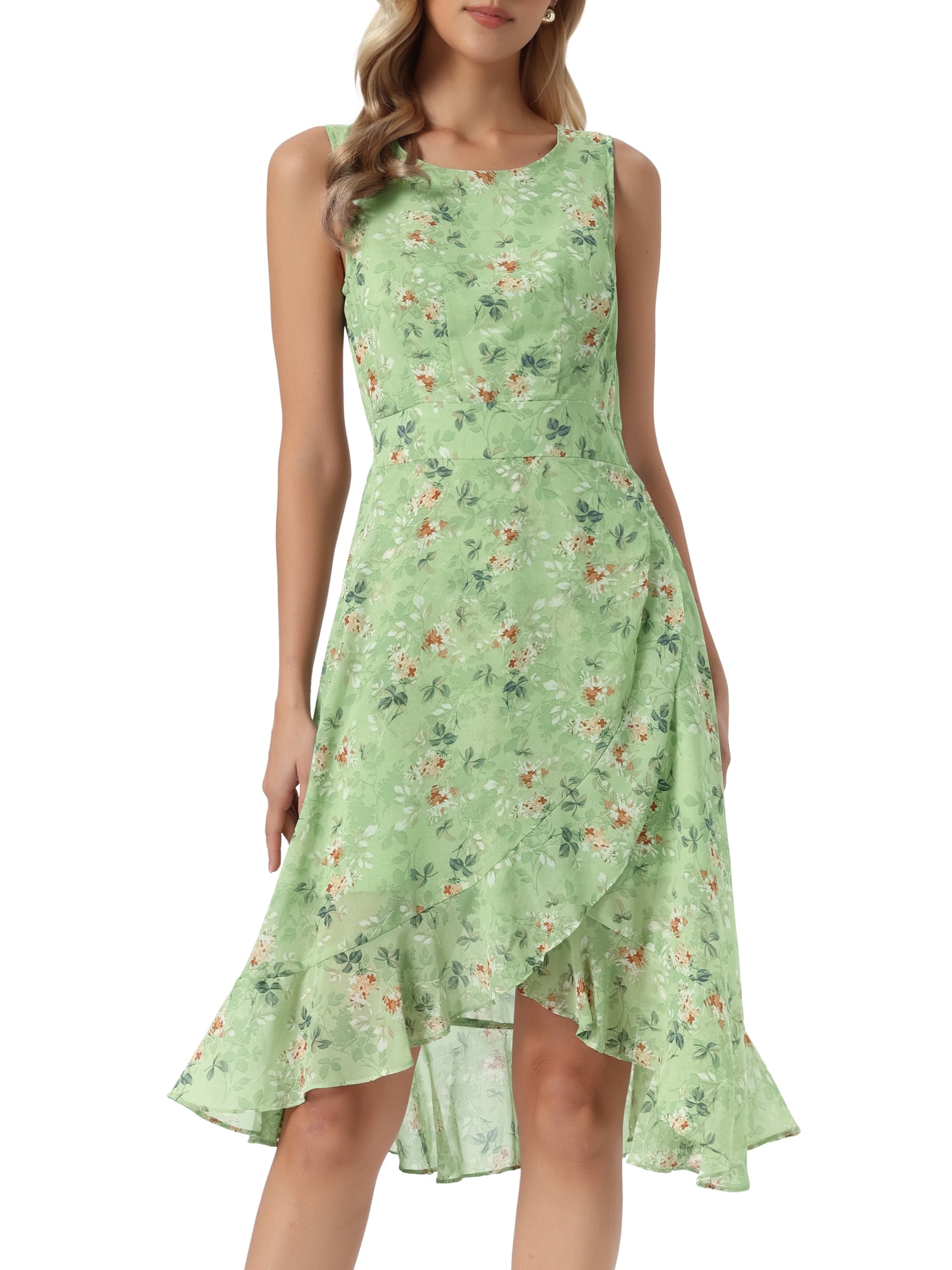 DARING DIVA Women's Summer Wrap Round Neck Keyhole Back Dresses L Green
