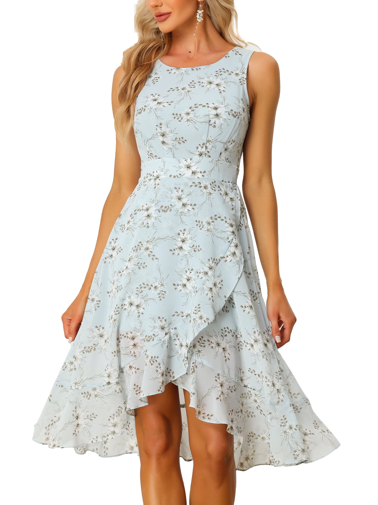 DARING DIVA Women's Summer Wrap Round Neck Keyhole Back Dresses L Light Blue
