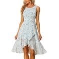 thumbnail image 1 of DARING DIVA Women's Summer Wrap Round Neck Keyhole Back Dresses L Light Blue, 1 of 8