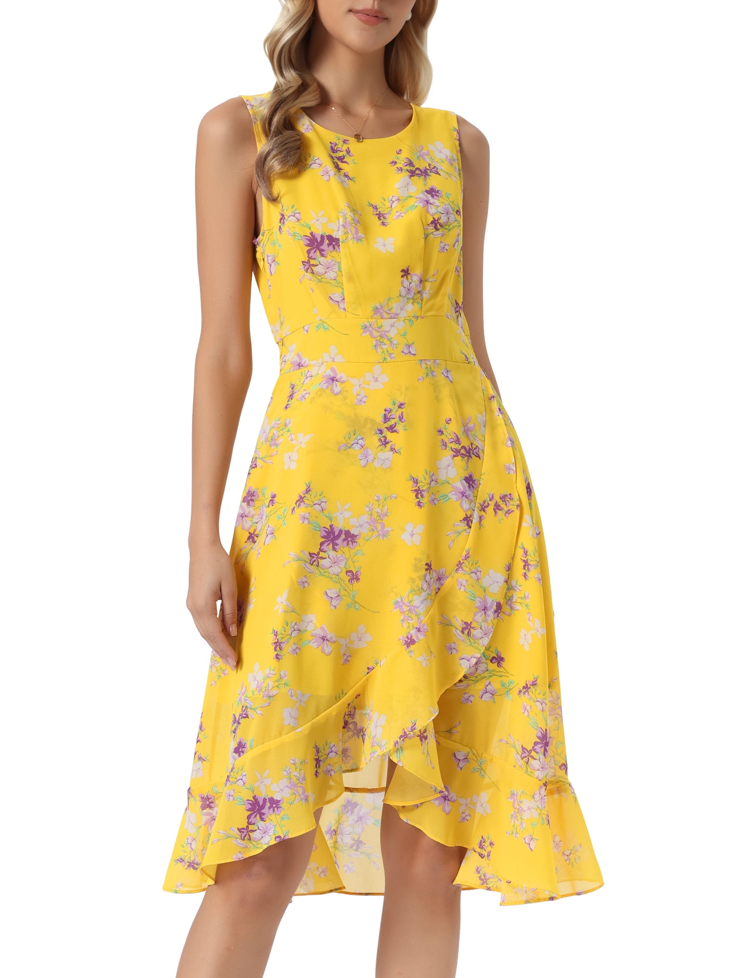 DARING DIVA Women's Summer Wrap Round Neck Keyhole Back Dresses XL Yellow