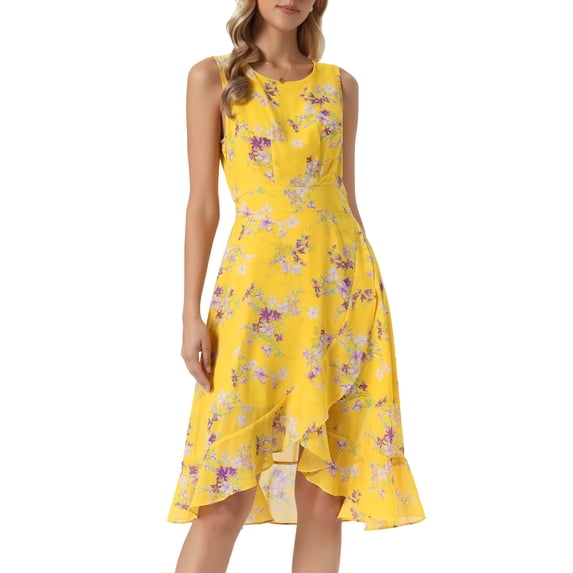 DARING DIVA Women's Summer Wrap Round Neck Keyhole Back Dresses XL Yellow