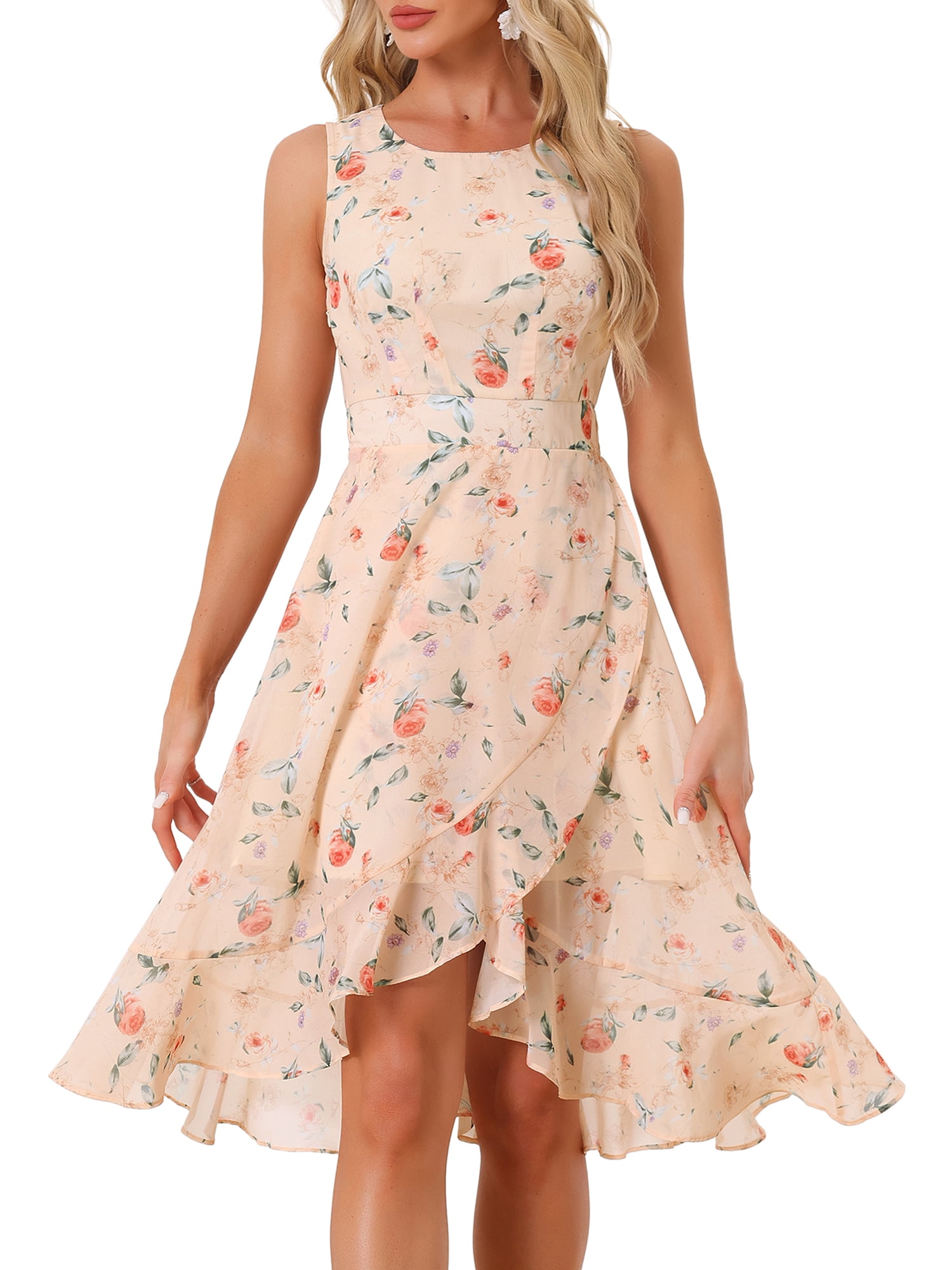 DARING DIVA Women's Summer Wrap Round Neck Keyhole Back Dresses XS Apricot
