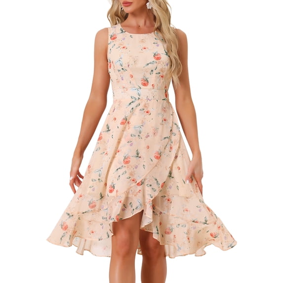 DARING DIVA Women's Summer Wrap Round Neck Keyhole Back Dresses XS Apricot