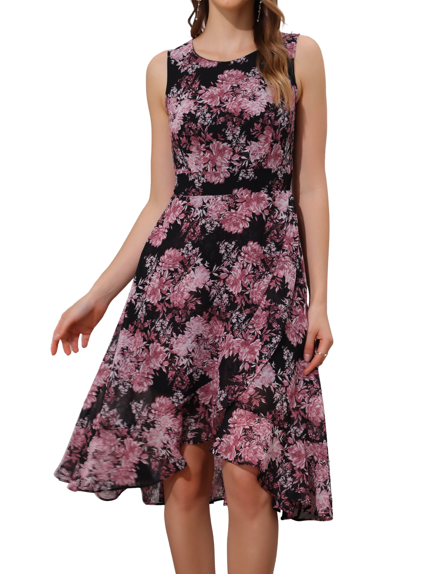 DARING DIVA Women's Summer Wrap Round Neck Keyhole Back Dresses XS Black