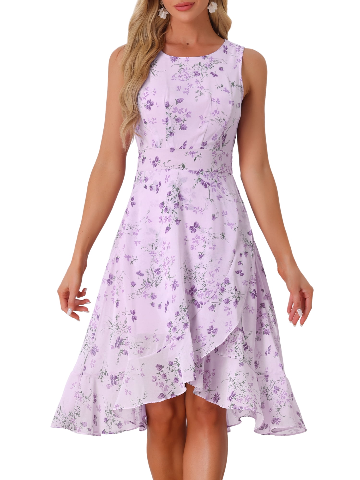 DARING DIVA Women's Summer Wrap Round Neck Keyhole Back Dresses XS Purple