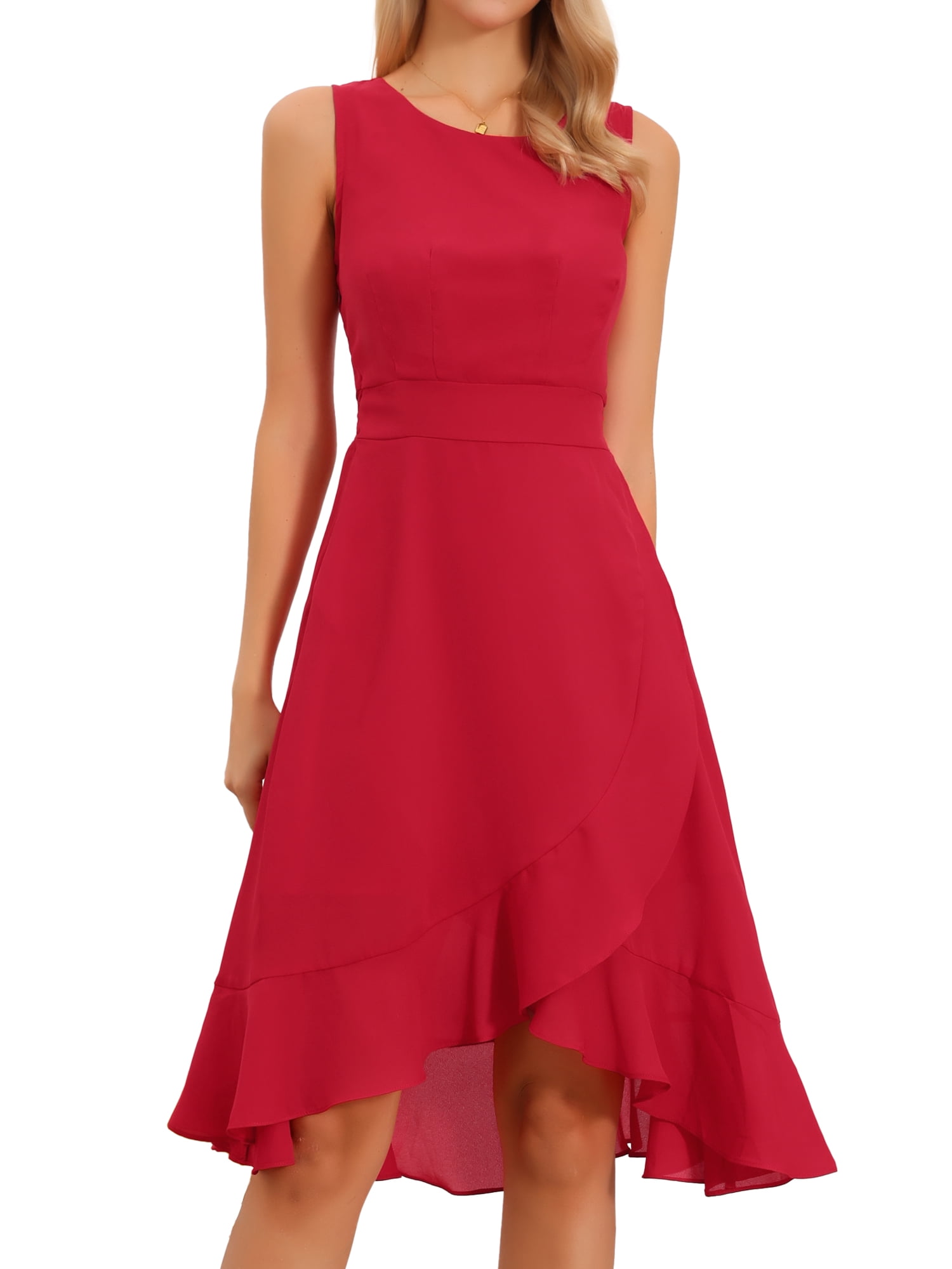 DARING DIVA Women's Summer Wrap Round Neck Keyhole Back Dresses XS Red