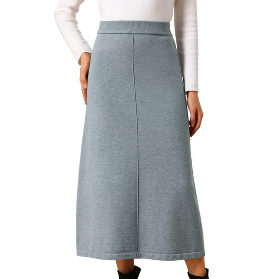 DARING DIVA Women's Sweater A Line Elastic High Waist Stretchy Midi Skirt L Grey