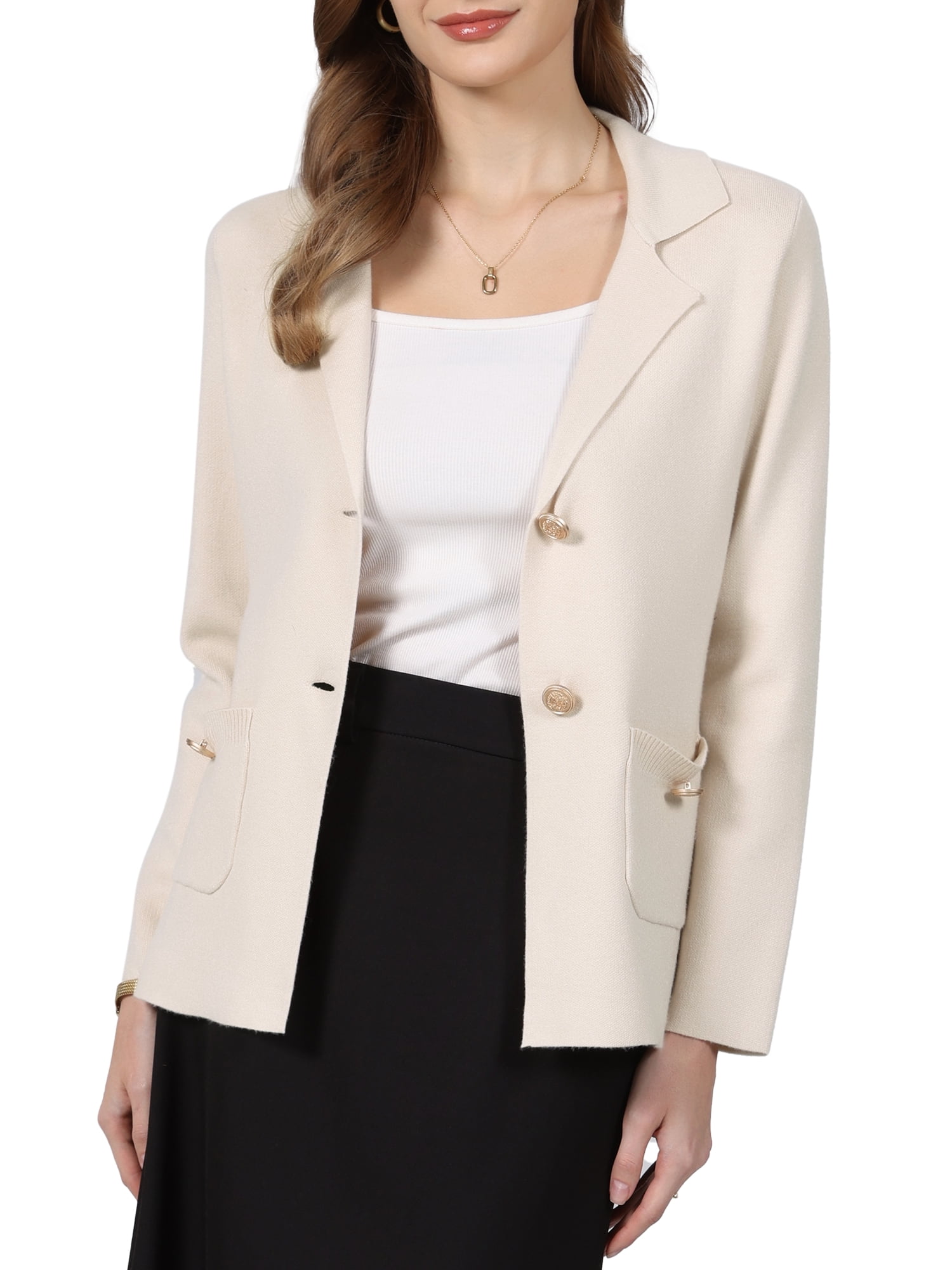 DARING DIVA Women's Sweater Blazer Lapel Knit Pockets Blazer 2XL Beige