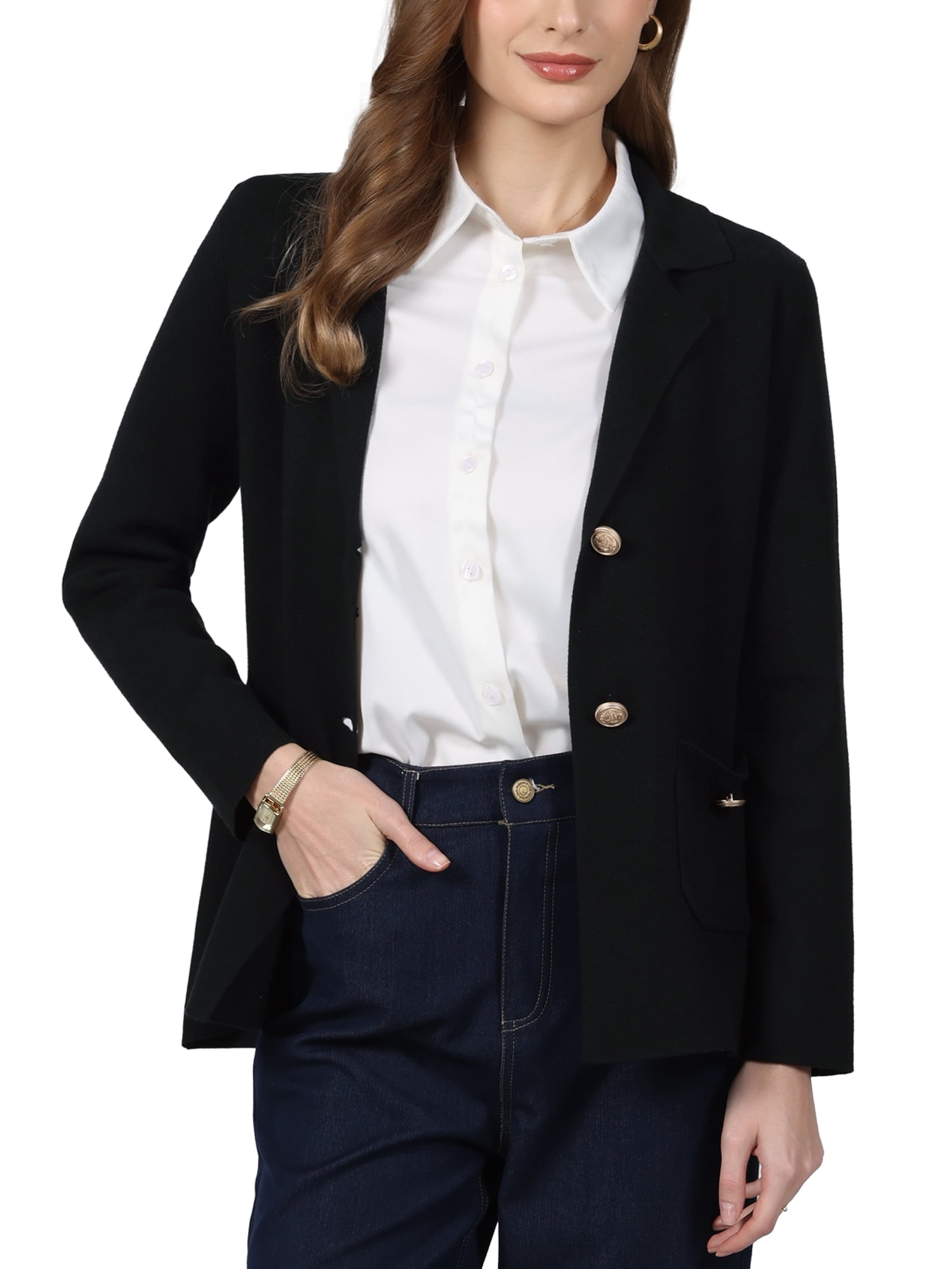 DARING DIVA Women's Sweater Blazer Lapel Knit Pockets Blazer 2XL Black