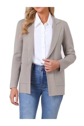 Women's Sweater Blazer Long Sleeve Work with Pockets Cardigan M Taupe