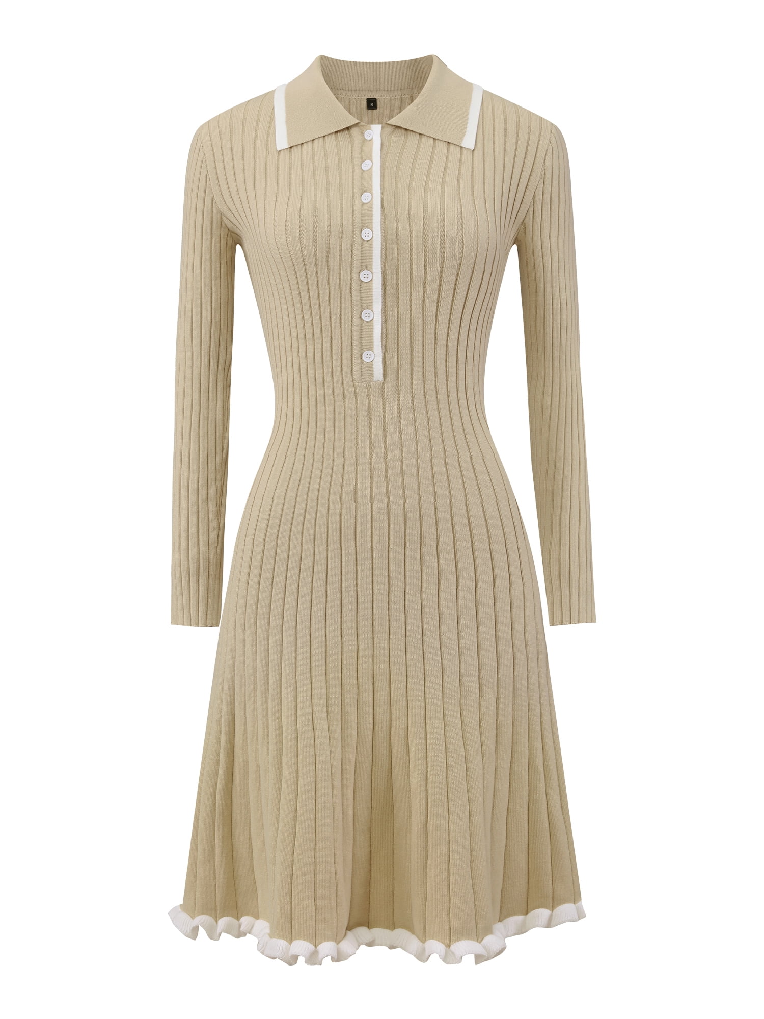 DARING DIVA Women's Sweater Knitted Ribbed A-Line Long Sleeve Dress 2XL Dark Beige