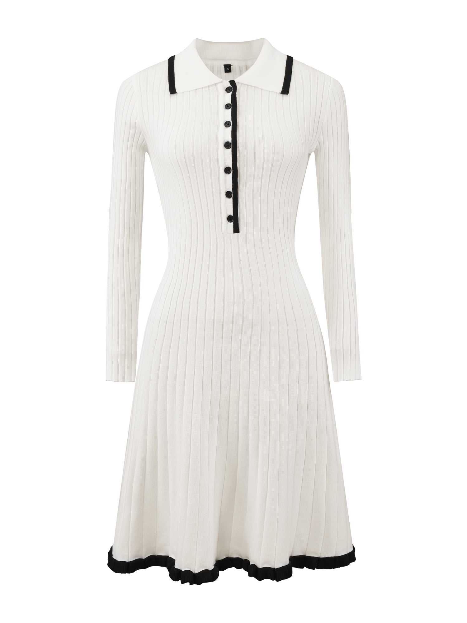 DARING DIVA Women's Sweater Knitted Ribbed A-Line Long Sleeve Dress 2XL White