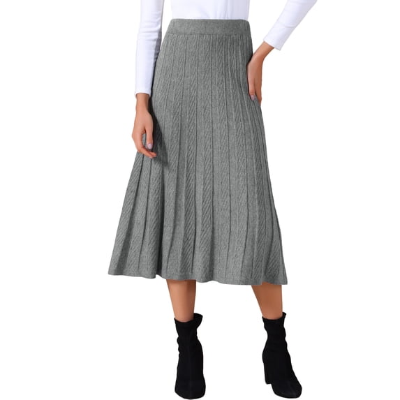 DARING DIVA Women's Sweater Pleated A Line Knit Midi Skirt Large Grey