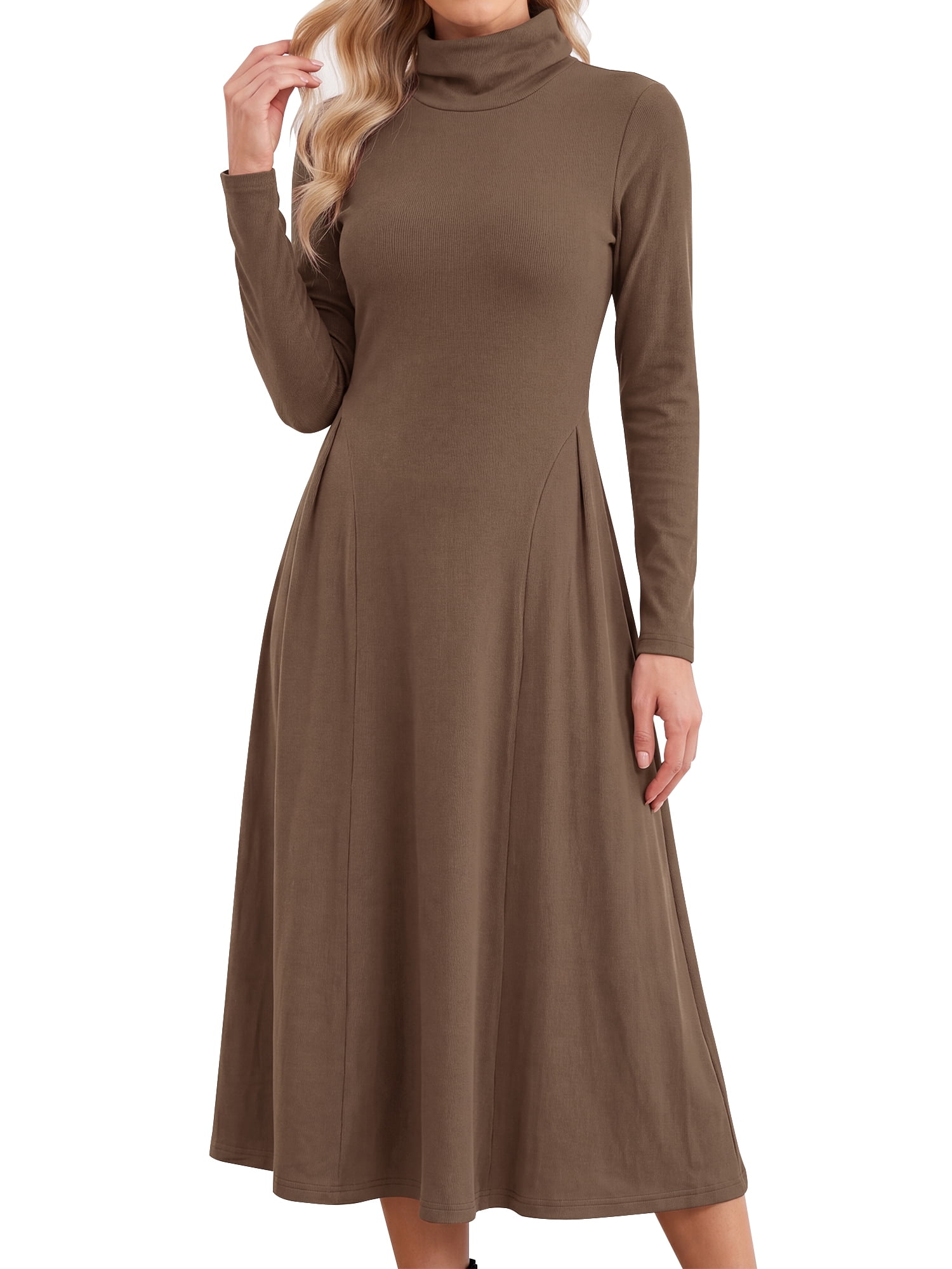 DARING DIVA Women's Sweater Turtleneck Long Sleeve A Line Knit Dress L Brown