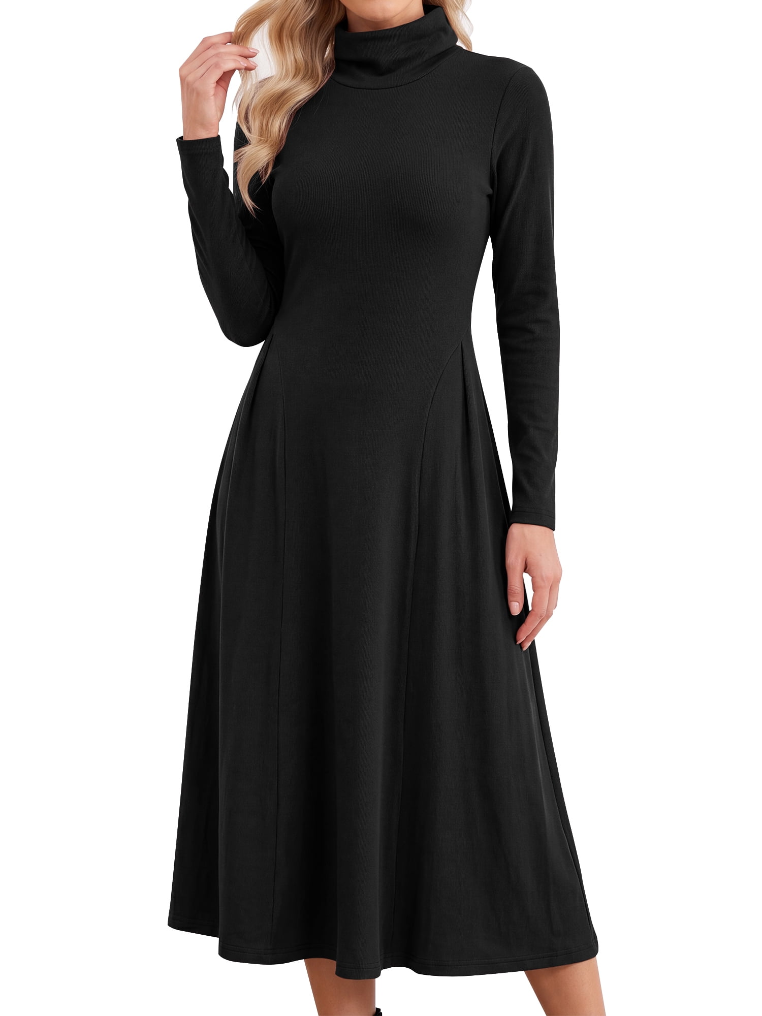 DARING DIVA Women's Sweater Turtleneck Long Sleeve A Line Knit Dress M Black