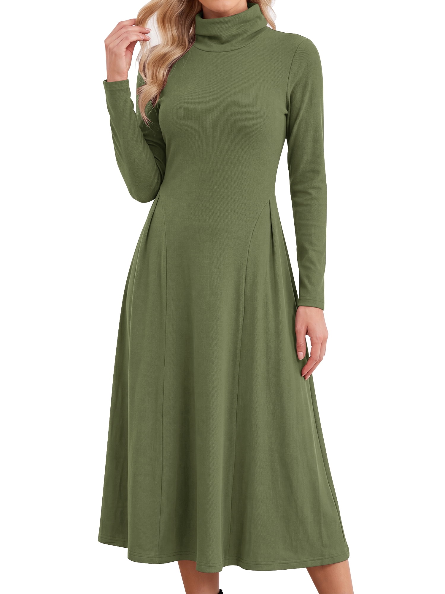 DARING DIVA Women's Sweater Turtleneck Long Sleeve A Line Knit Dress M Green