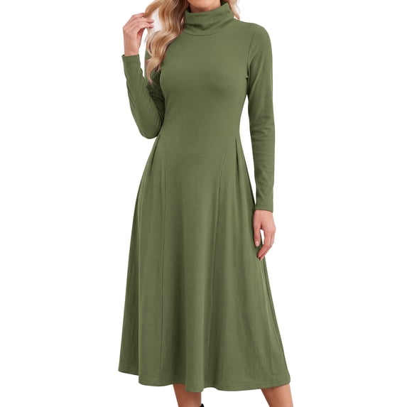 DARING DIVA Women's Sweater Turtleneck Long Sleeve A Line Knit Dress M Green