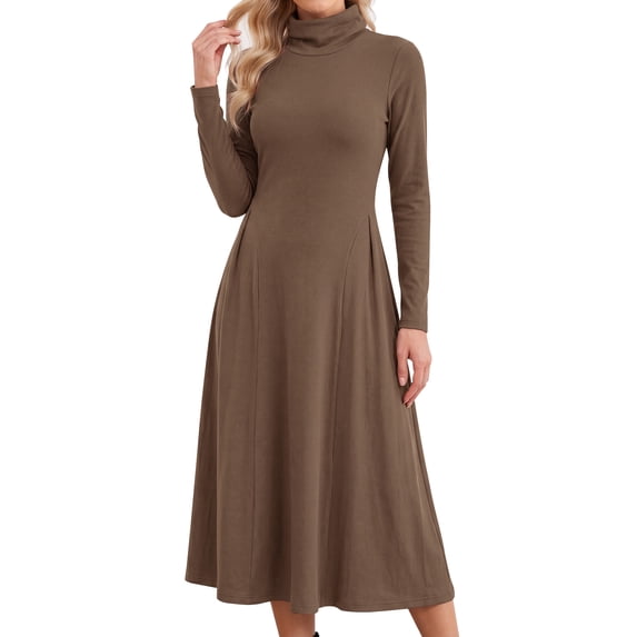 DARING DIVA Women's Sweater Turtleneck Long Sleeve A Line Knit Dress XL Brown