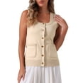 thumbnail image 1 of DARING DIVA Women's Sweater Vest Button Ribbed Knitted Tank Top S Apricot, 1 of 6