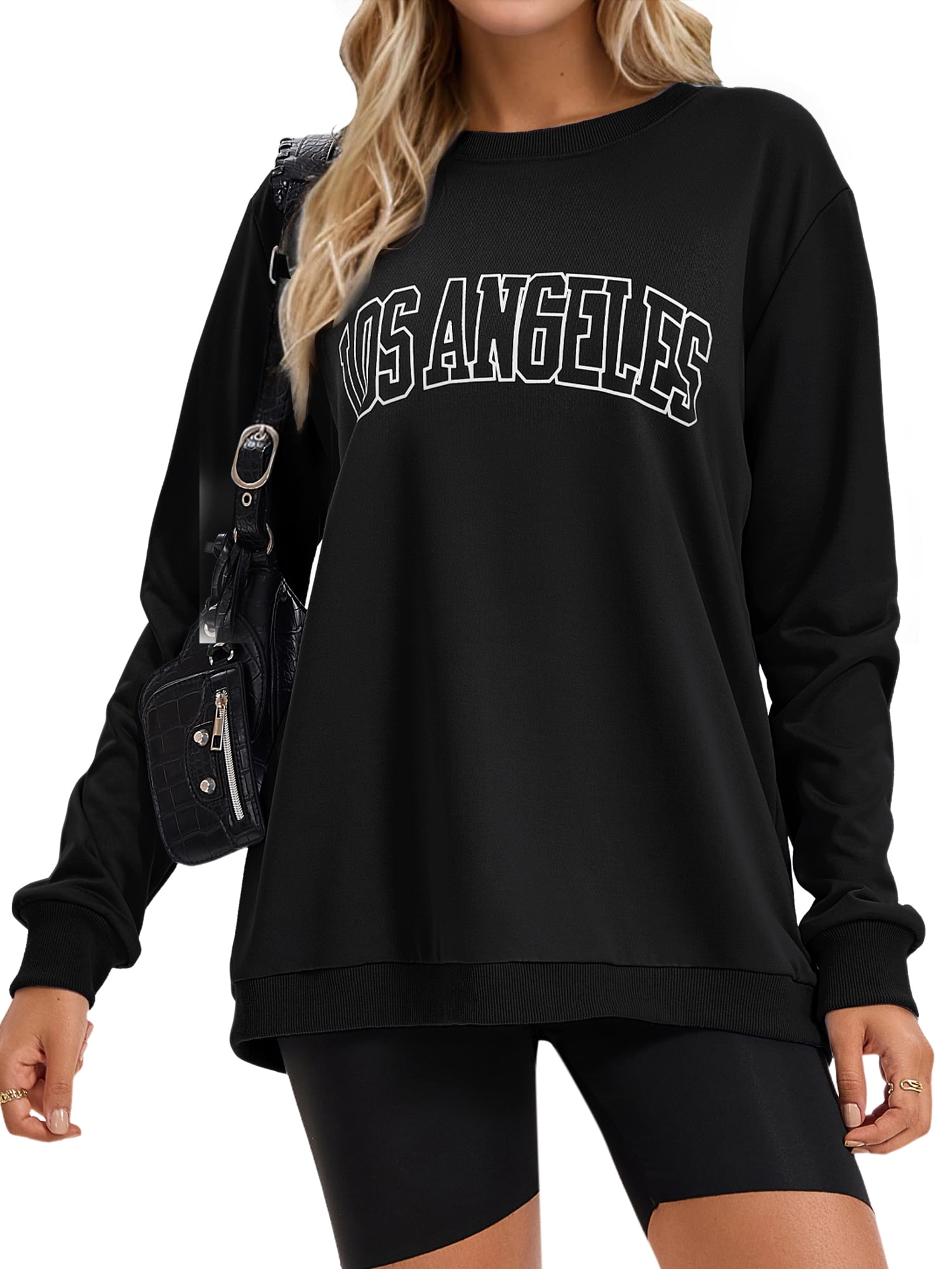 DARING DIVA Women's Sweatshirt Crew Neck Long Sleeve Pullover Shirts L Black Print