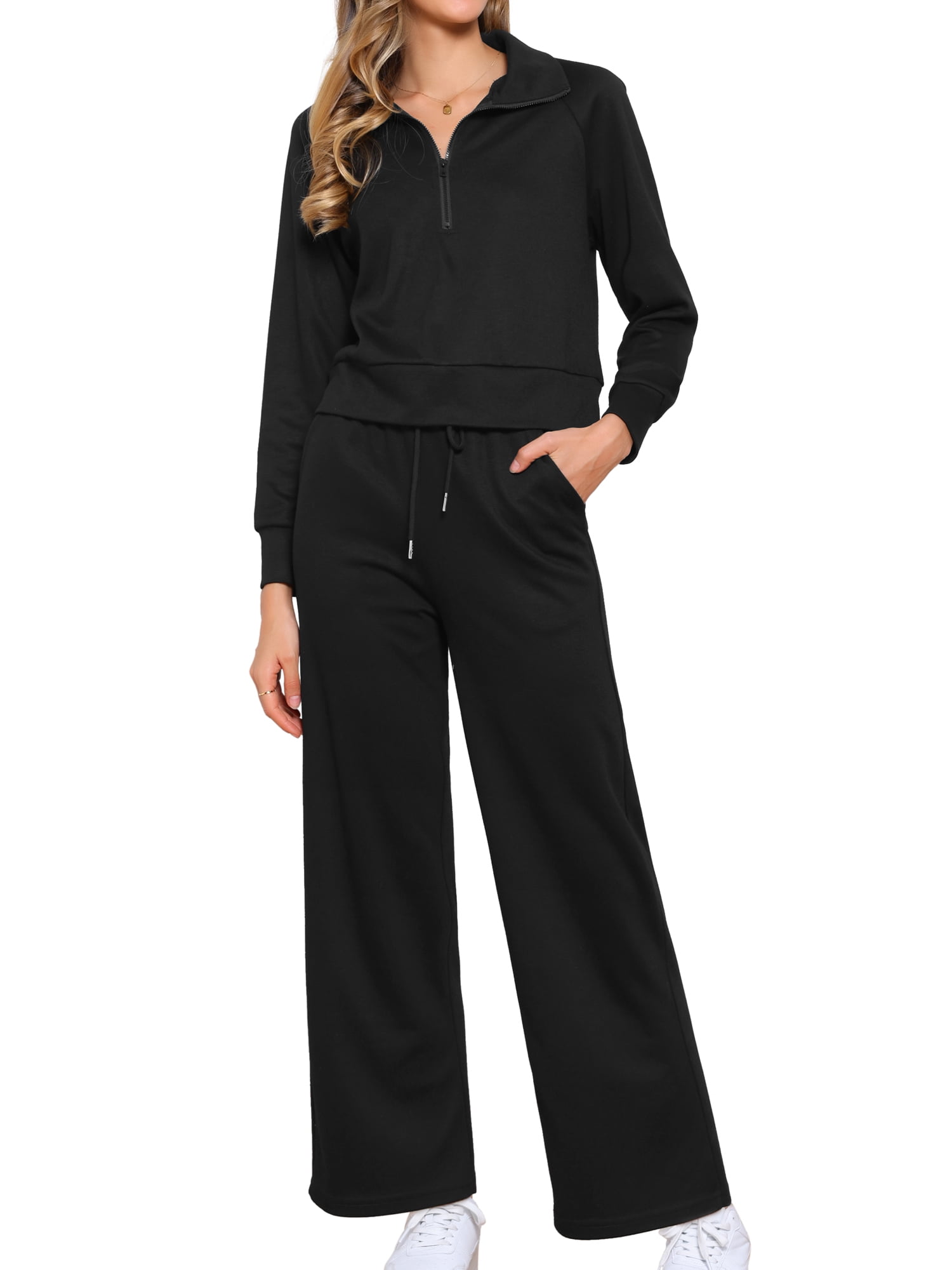 DARING DIVA Women's Sweatshirt and Sweatpants Lounge Sets S Black