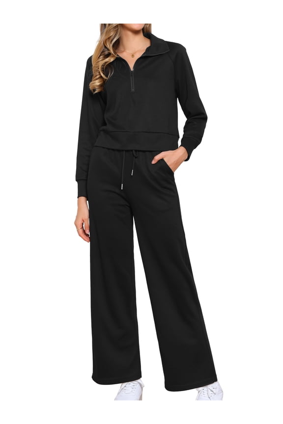 Women's Sweatshirt and Sweatpants Lounge Sets XS Black