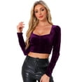 thumbnail image 1 of DARING DIVA Women's Ruched Sleeve Sweetheart Neck Party Velvet Crop Tops L Purple, 1 of 6