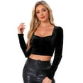 thumbnail image 1 of DARING DIVA Women's Sweetheart Neck Ruched Sleeve Velvet Crop Tops XL Black, 1 of 6