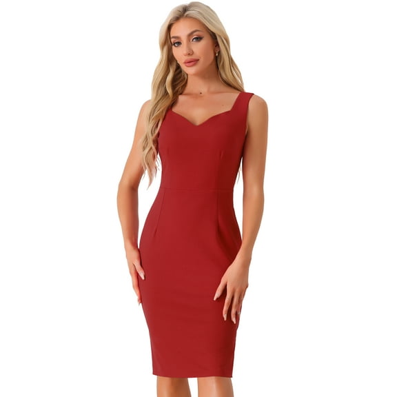 DARING DIVA Women's Sweetheart Neck Sleeveless Bodycon Pencil Dress S Red