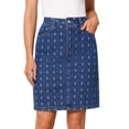 thumbnail image 1 of DARING DIVA Women's Swiss Dots Above Knee Length Denim Skirt Large Dark Blue, 1 of 7