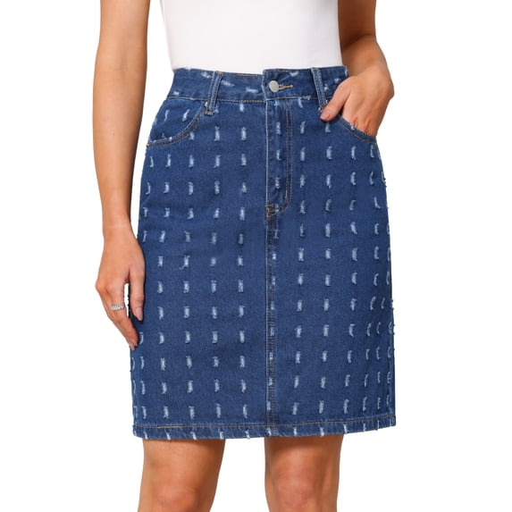DARING DIVA Women's Swiss Dots Above Knee Length Denim Skirt Small Dark Blue