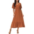thumbnail image 1 of DARING DIVA Women's Swiss Dots Ruffle Midi Dresses L Caramel, 1 of 6