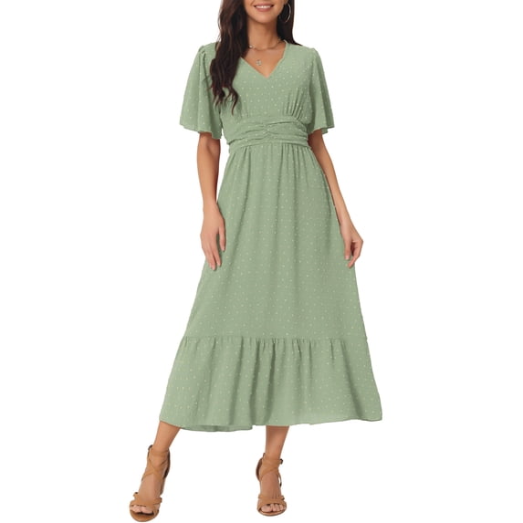 DARING DIVA Women's Swiss Dots Ruffle Midi Dresses L Light Green