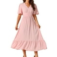 thumbnail image 1 of DARING DIVA Women's Swiss Dots Ruffle Short Sleeve Midi Dresses M Pink, 1 of 6