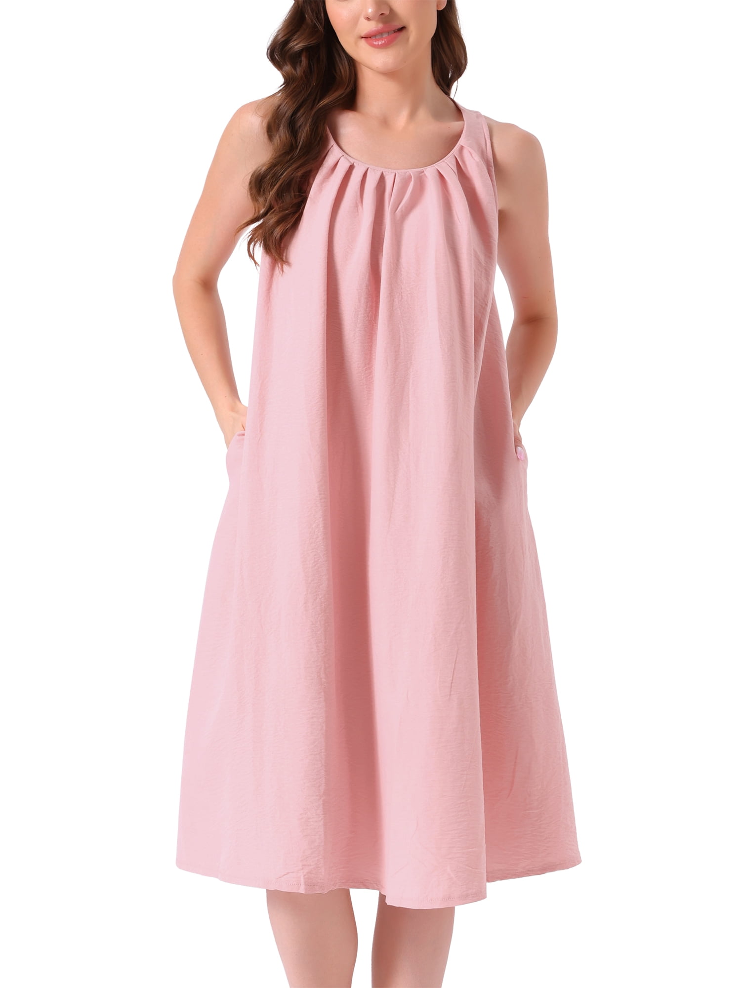 DARING DIVA Women's Tank Sleepshirt Soft Midi Sleeveless Nightgowns S Pink