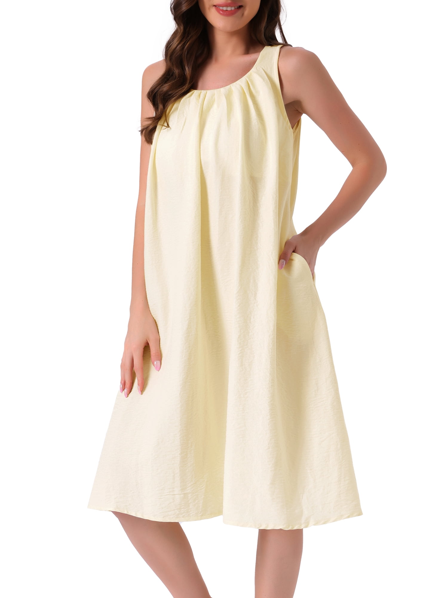 DARING DIVA Women's Tank Sleepshirt Soft Midi Sleeveless Nightgowns S Yellow
