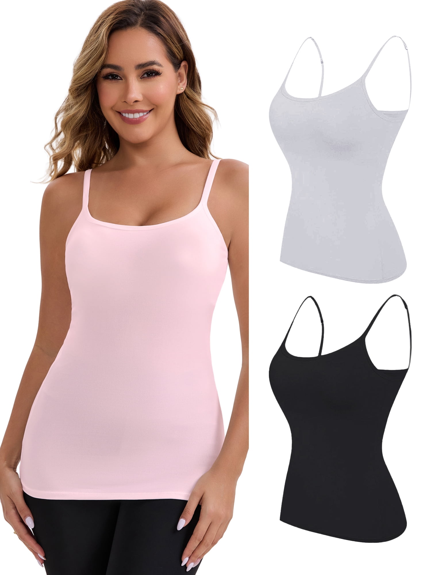 DARING DIVA Women's Modal U Back Cami Tank Top 3-Pack M Gray, Black, Pink