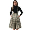 thumbnail image 1 of DARING DIVA Women's Tartan Pinafore Plaid Midi Suspender Skirt S Khaki, 1 of 6