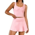 thumbnail image 1 of DARING DIVA Women's Tennis Athletic Skirt Set with Shorts 2 Pcs L Pink, 1 of 7