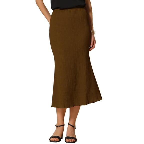 DARING DIVA Women's Texture Stretchy Lettuce Hem Bodycon Mermaid Maxi Skirts XL Brown