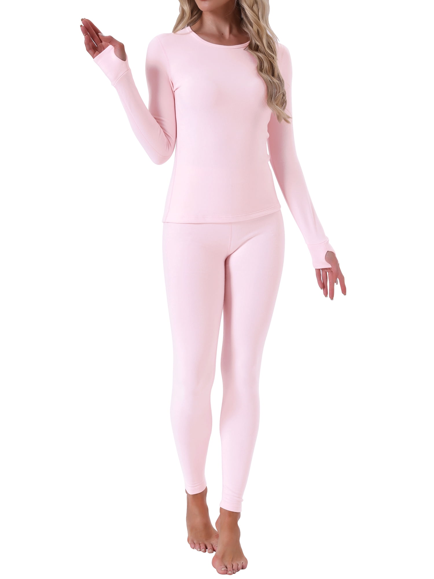 DARING DIVA Women's Thermal Sets Underwear Long Sleeve Fleece with Leggings M Pink